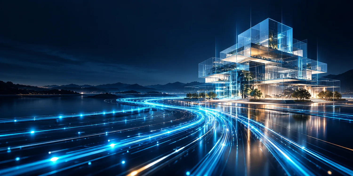 Illustration of glass technology architecture and blue light connections