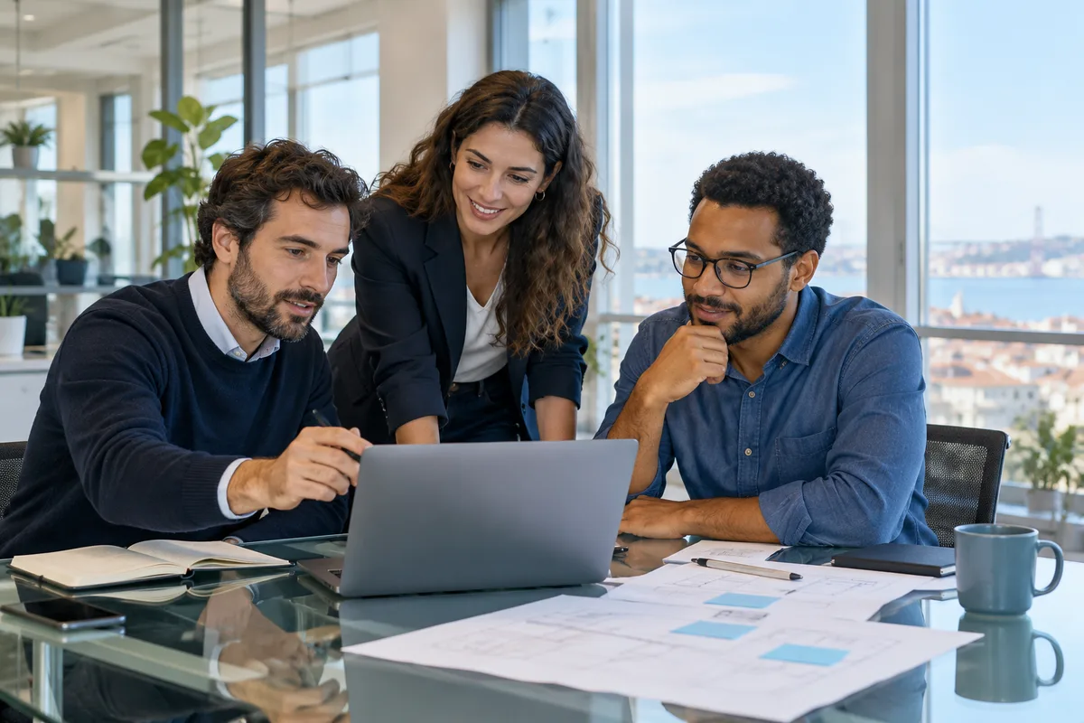 Illustrative image of professionals collaborating on technology planning
